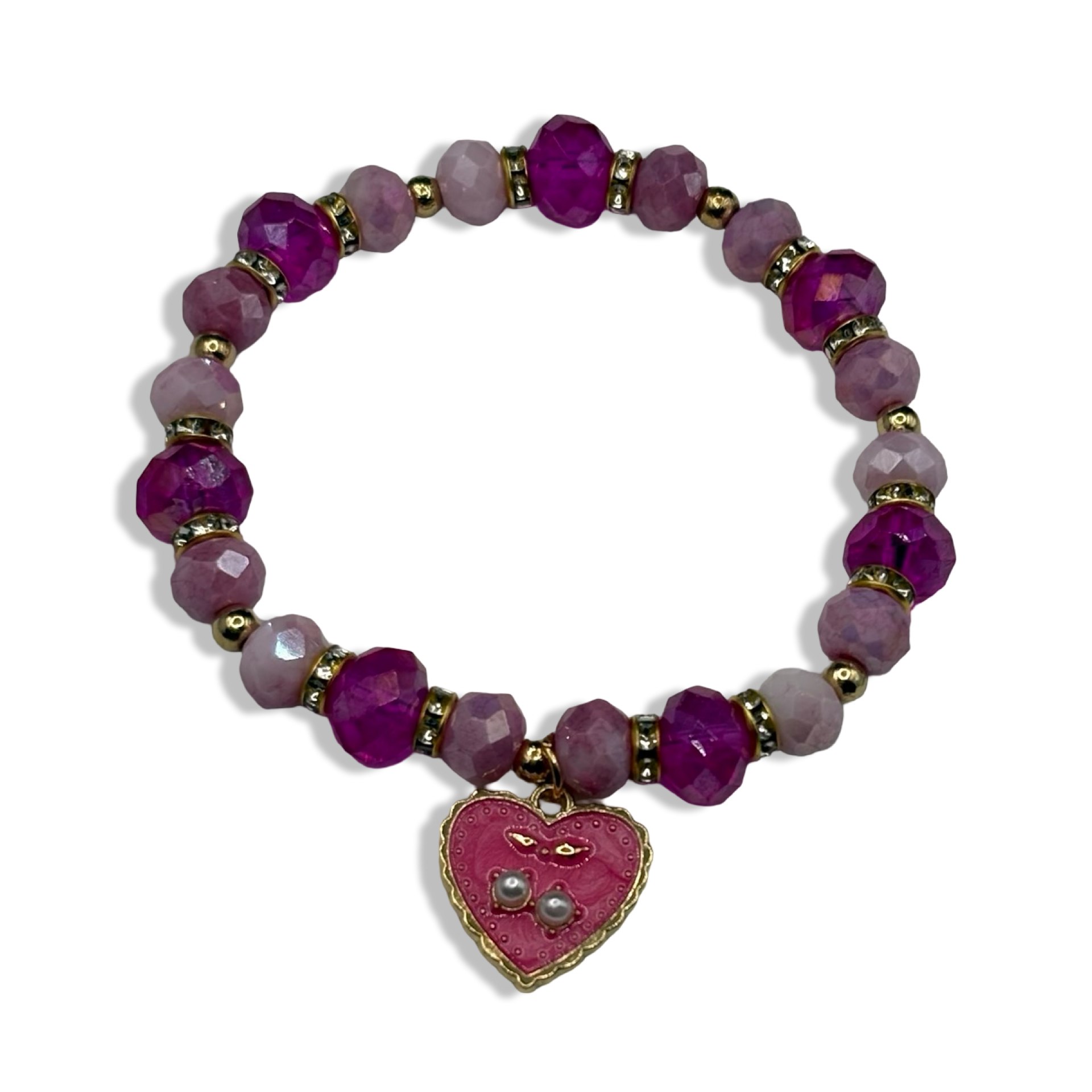 Hot Pink & Gold Cherry Luver Beaded Braceler