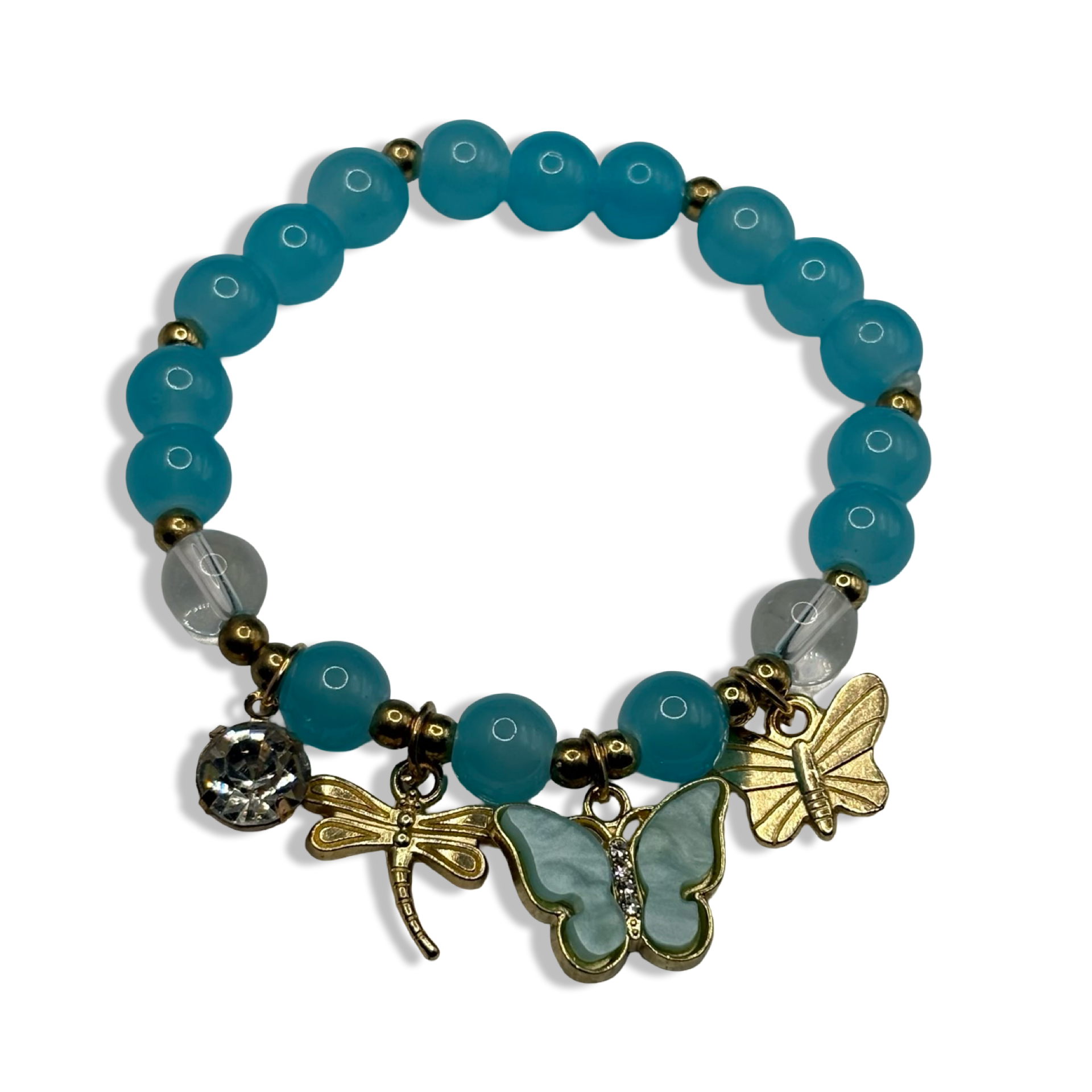 Baby Blue & Gold Wings Beaded Bracelet