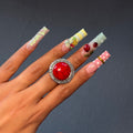 Silver & Red Adjustable Stone Ring