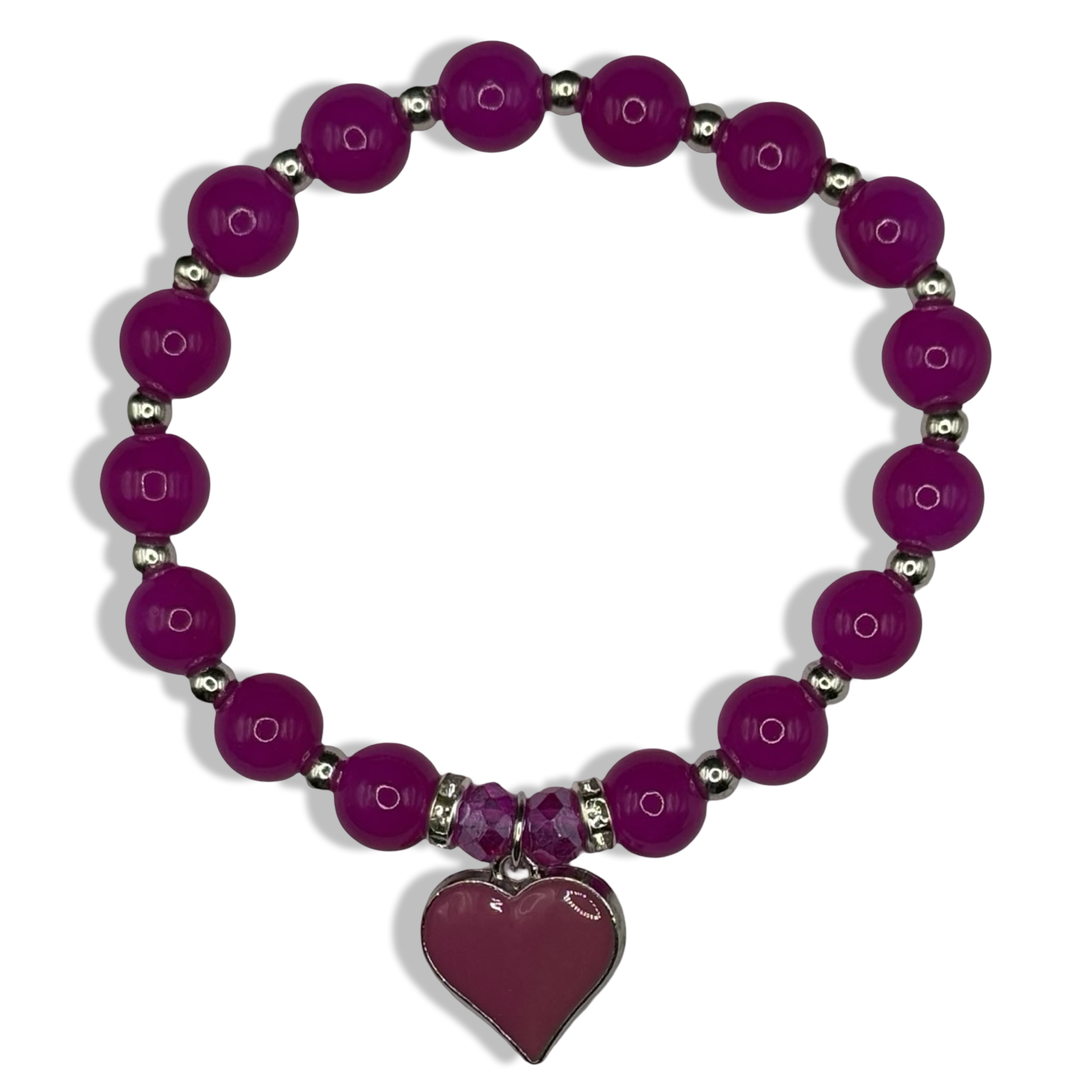 Hot Pink & Silver Heart Gem Basic Beaded Brave