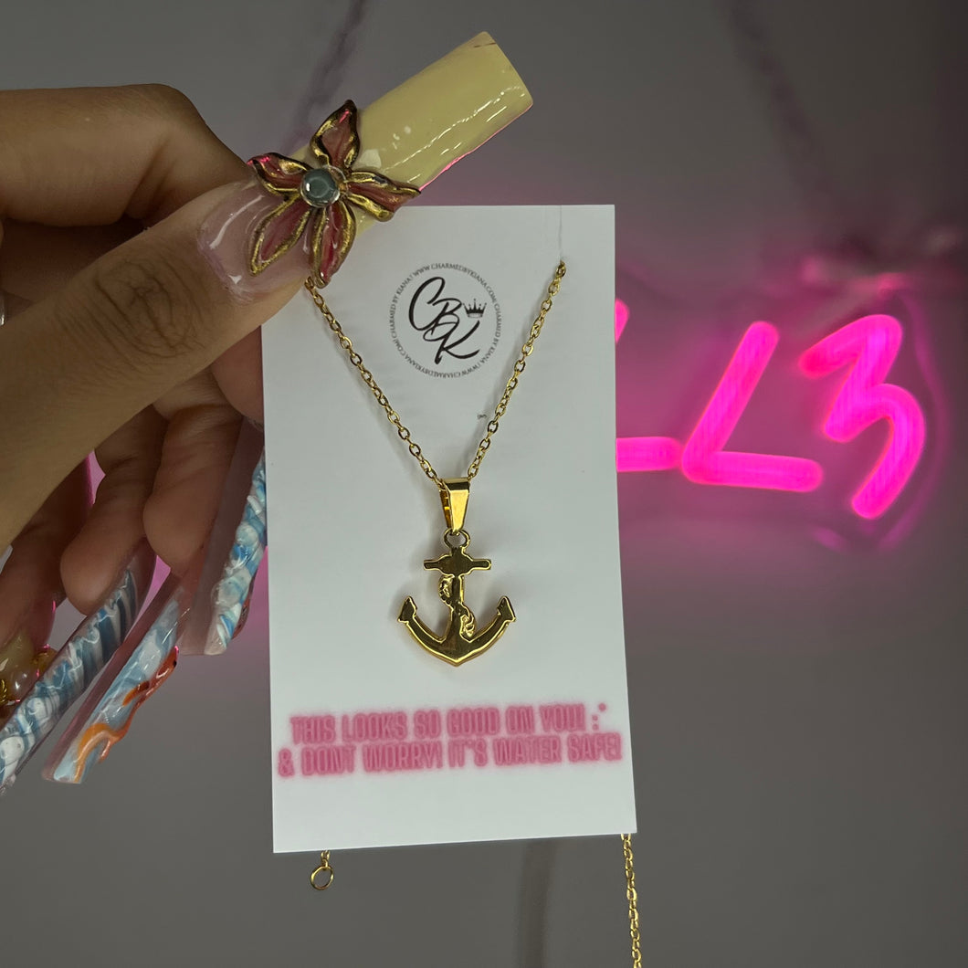 Gold Mini Rope Anchor Necklace