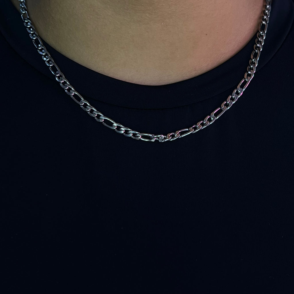 Silver Mini Figaro Link Necklace 16inches