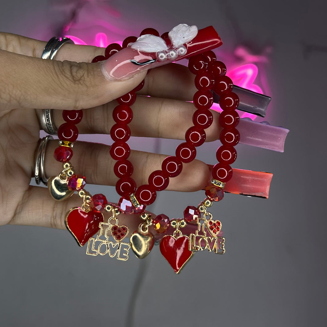 Red & Gold Lover Charm Beaded Bracelet