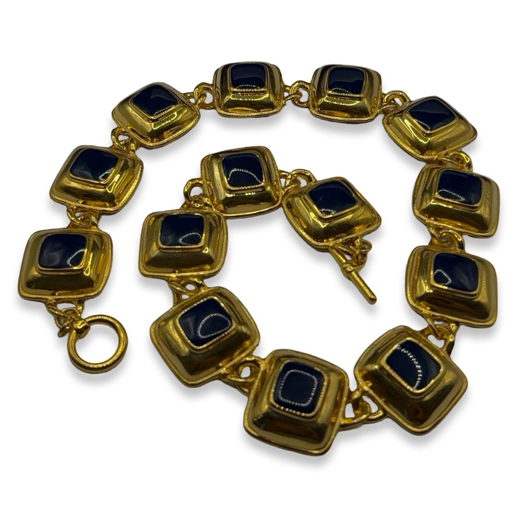 Gold & Navy Blue Chunky Statement Necklace