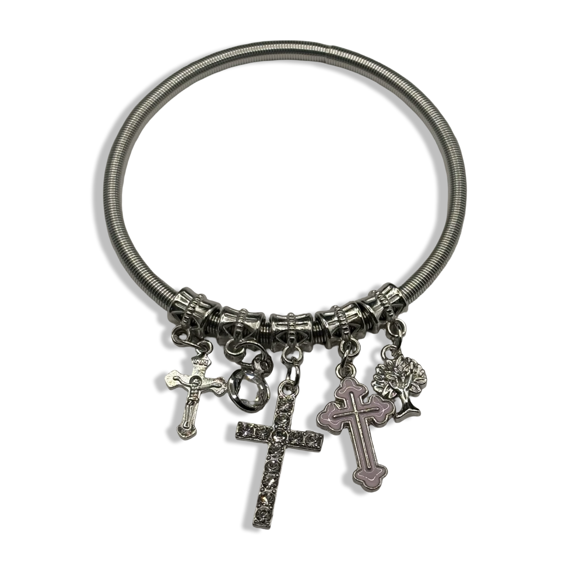 Pink & Silver Cross Spring Charm Bracelet