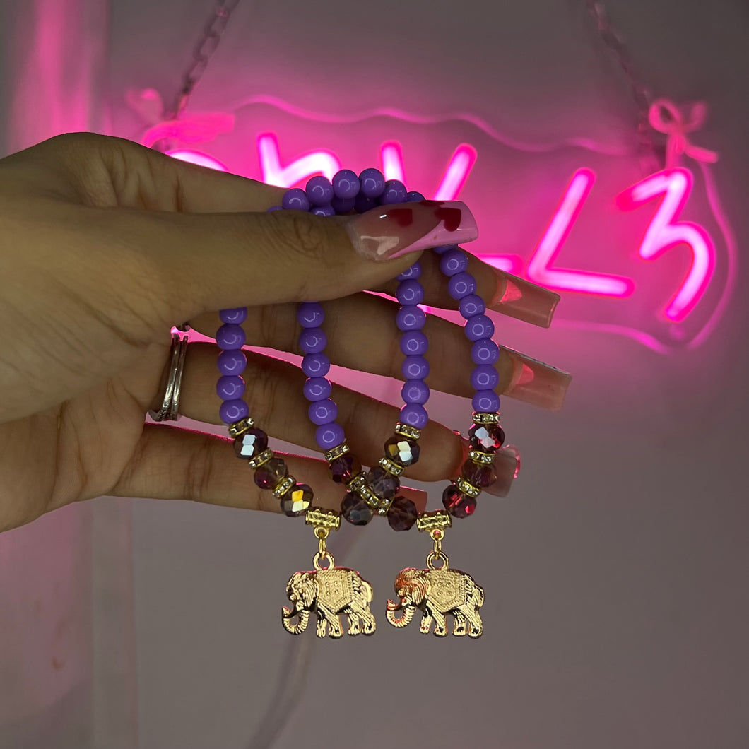 Gold & Purple Elephant Beaded Bracelet