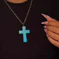 Silver & Blue Statement Cross Necklace