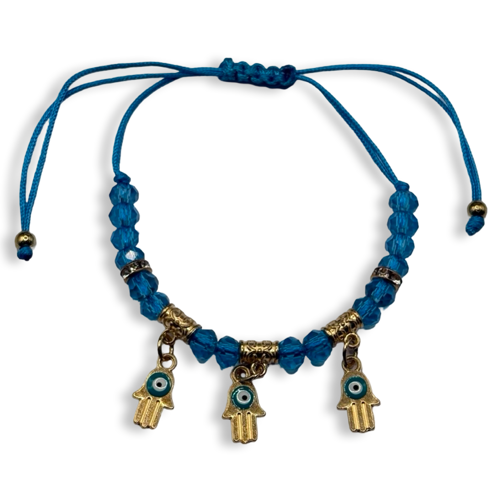 Baby blue & Gold 3 Hamsa Charm Adjustable String Bracelet