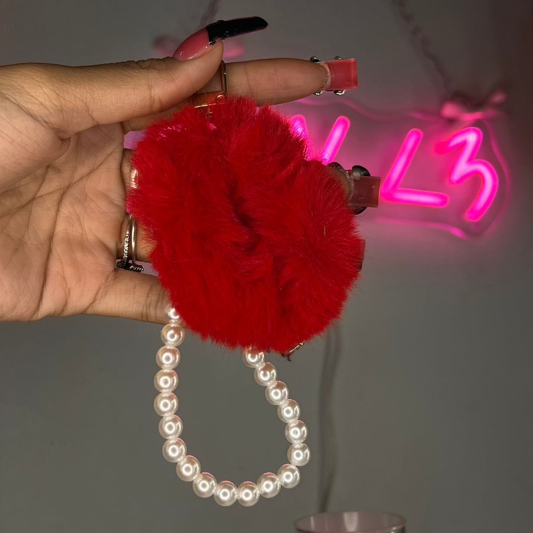 Red Pearl Pom Pom Keychain/ Purse Charm