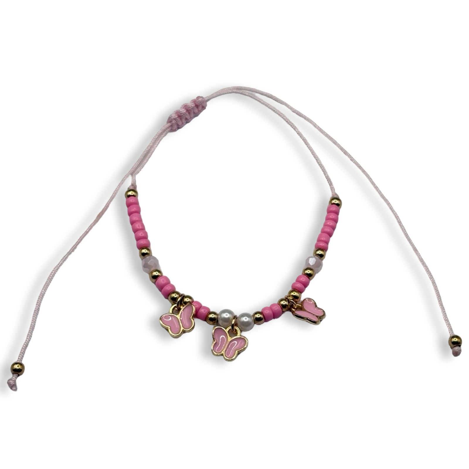 Pink n Gold  3 Butterfly Adjustable String Bracelet