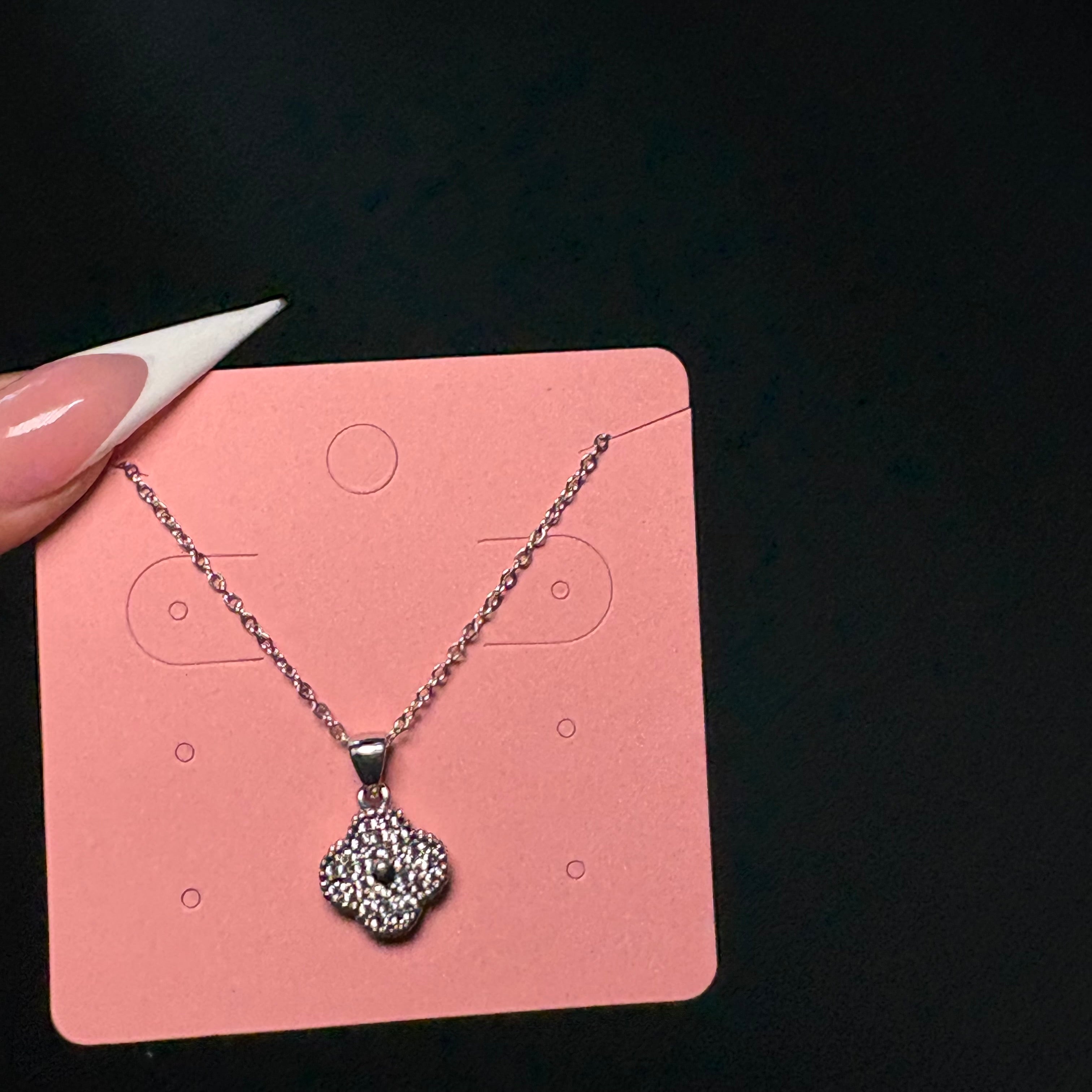 Silver Mini Diamantè Klover Necklace
