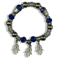 Blue & Silver 3 Hamsa Charm Basic Beaded Bracelet