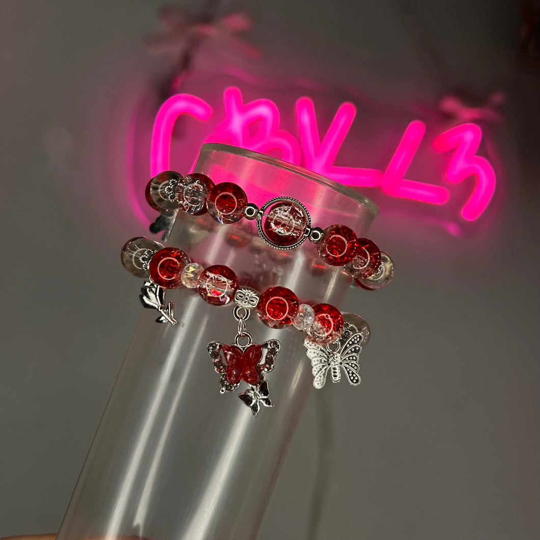 Red & Silver Spring Baby 3 Charm Beaded Bracelet
