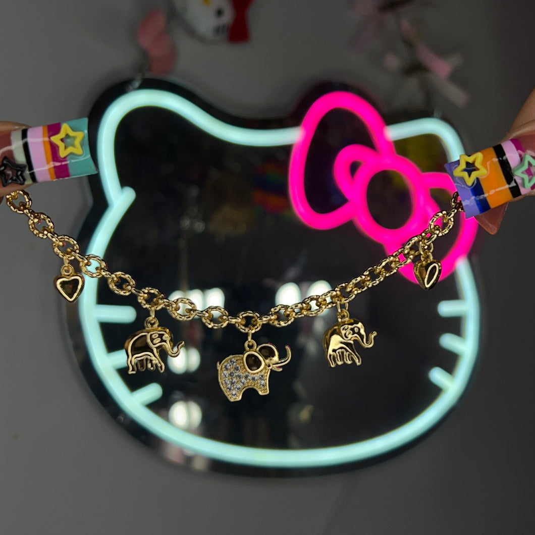 Gold Elephant Diamantè Charm Bracelet
