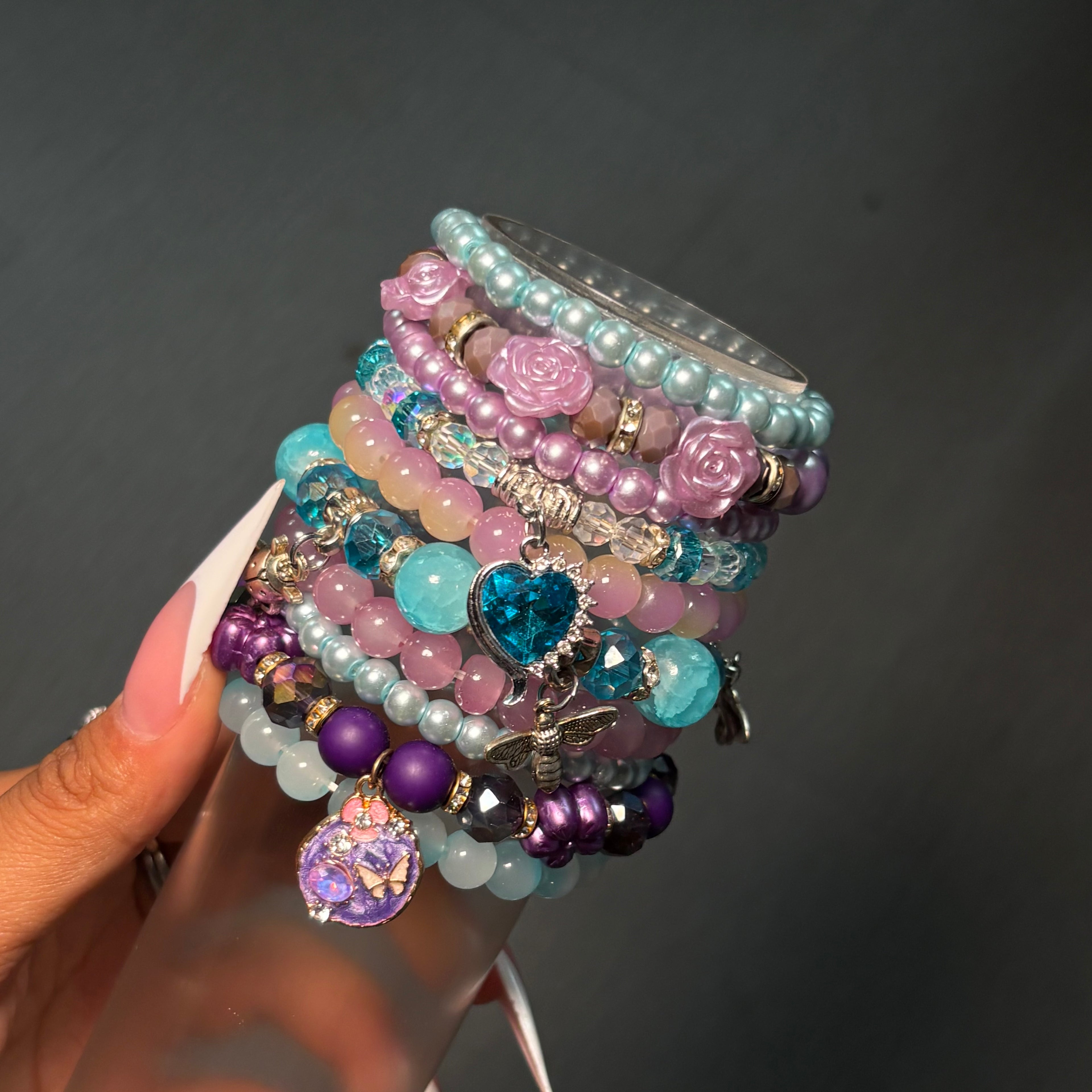 Purple & Blue 💟🩵 10PC Beaded Mega Stacko