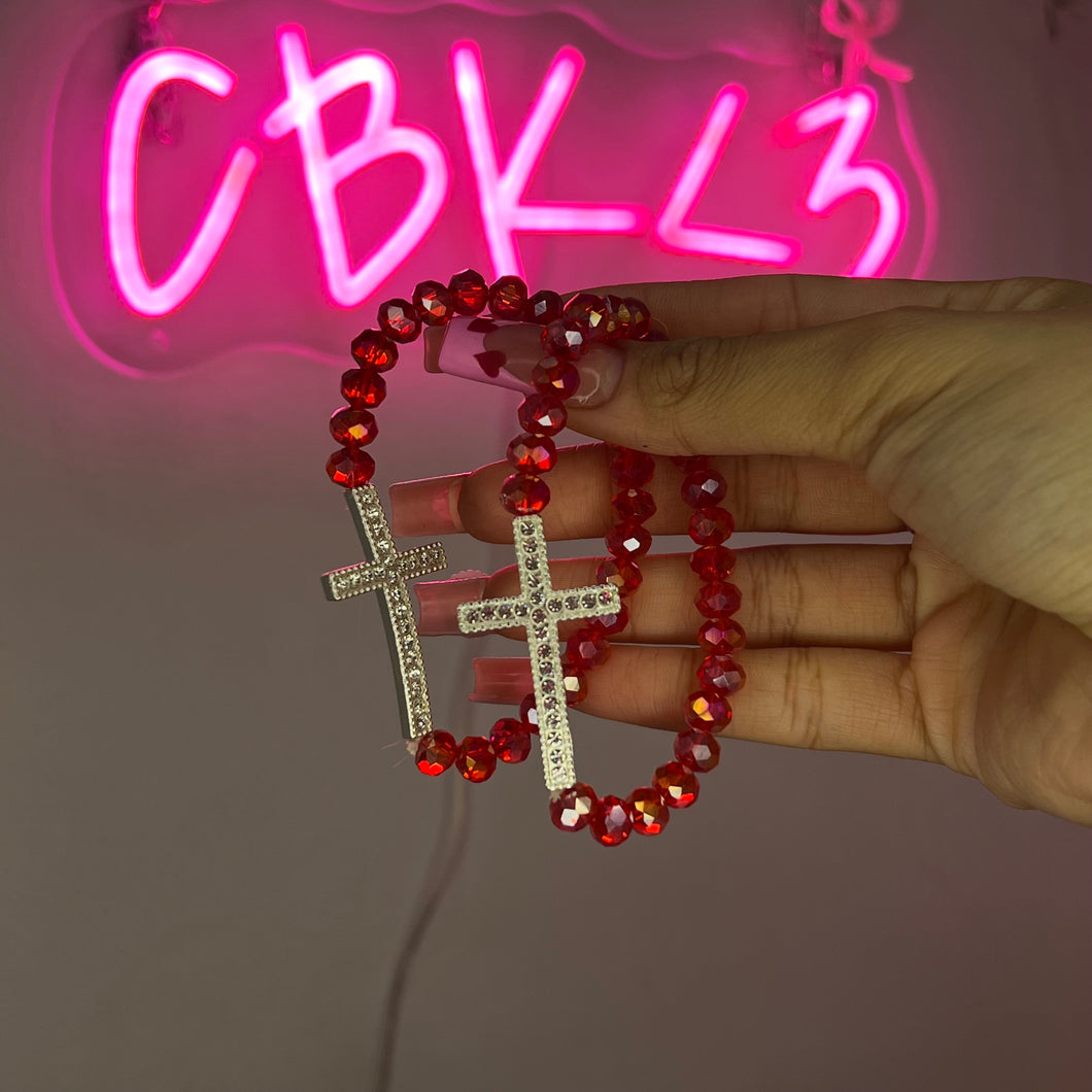 Red XL Cross Beaded Bracelet