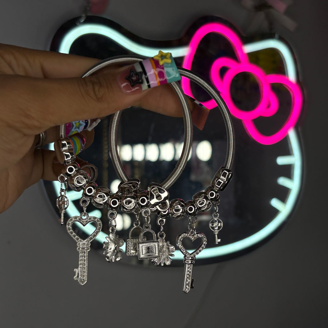 Silver Lover Key Spring Charm Bracelet