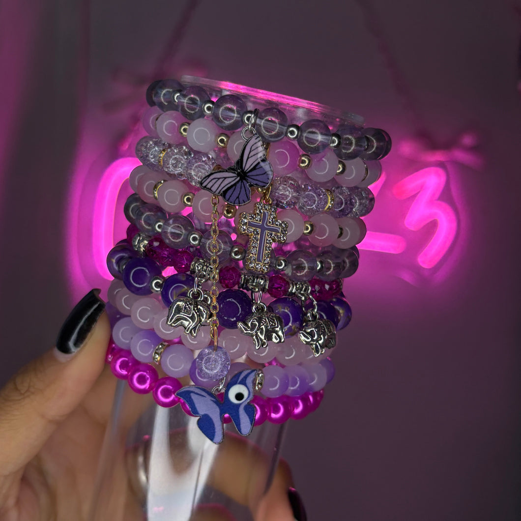 Melody + Kur0mii 🎀💜🖤🤍10PC Meg Stack (Beaded Bracelet Set)