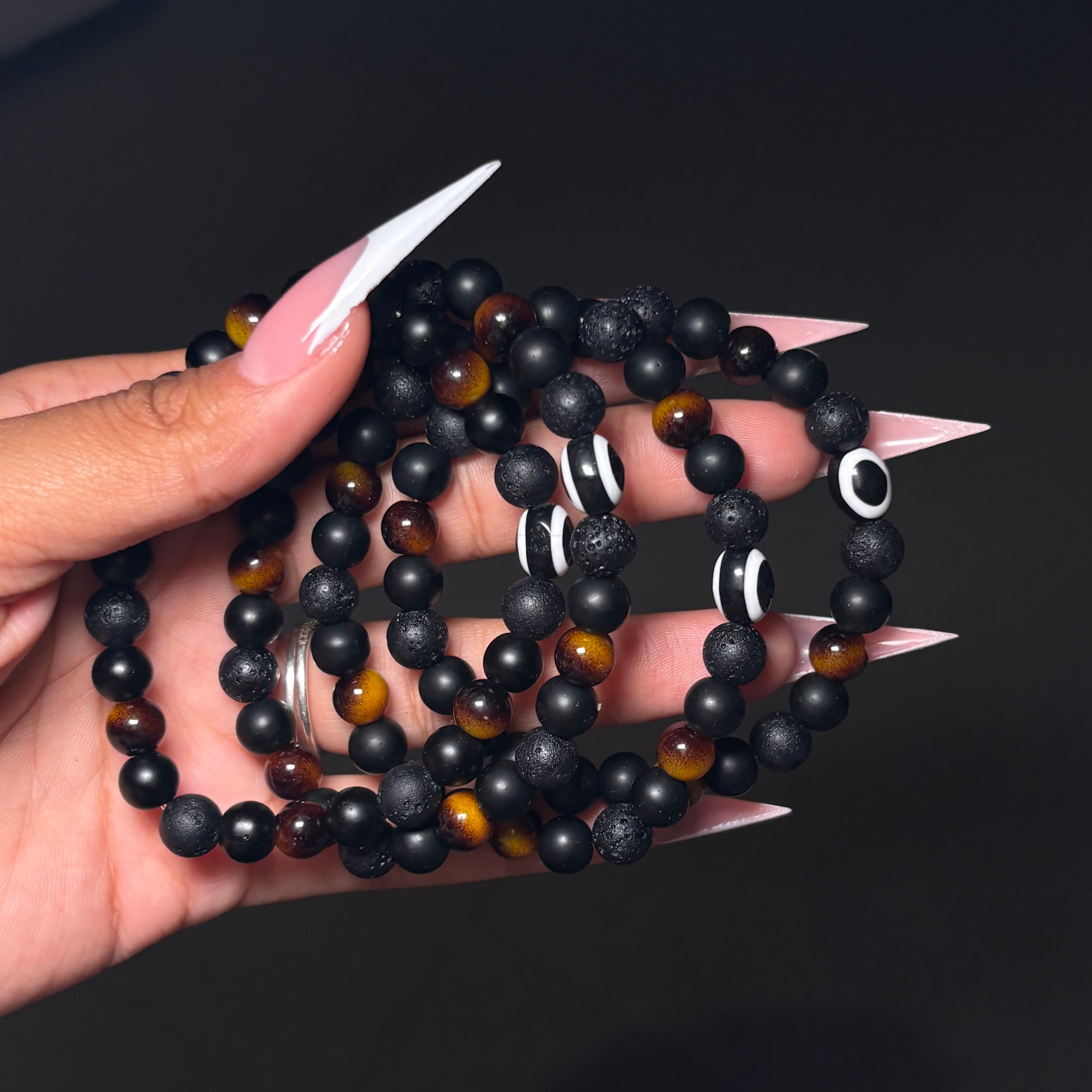 Black & Brown Matte Evil Eye Beaded Bracelet