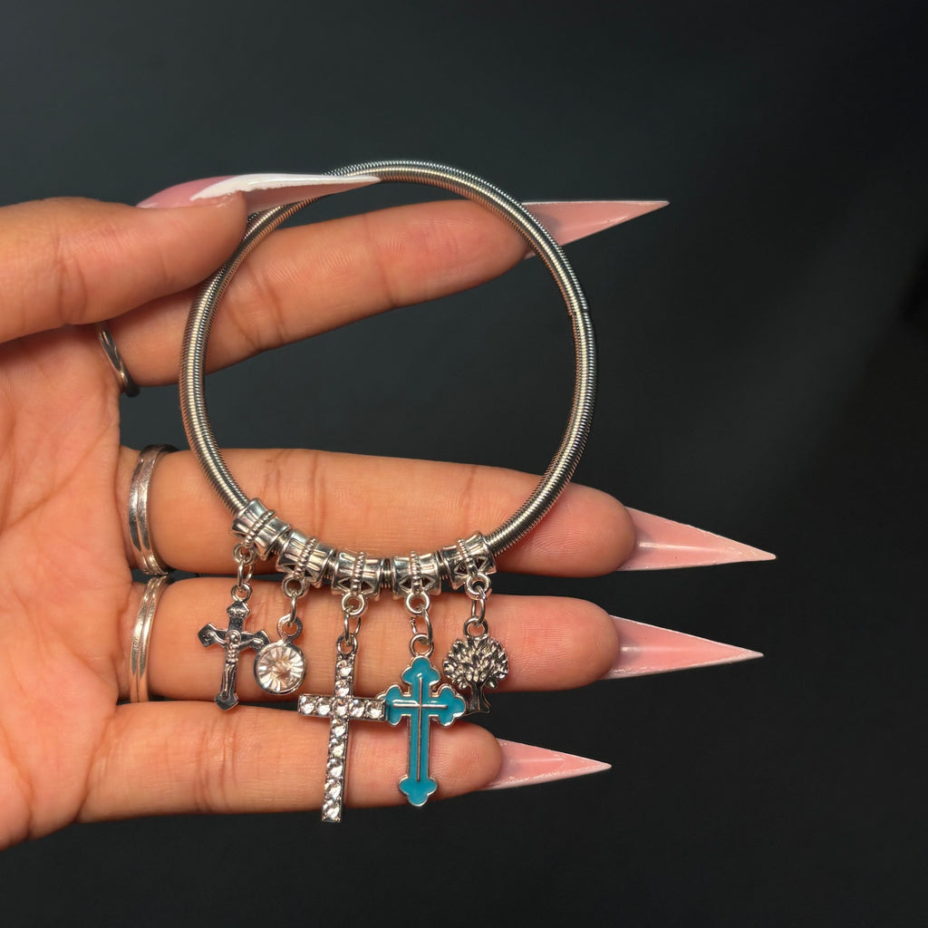 Blue & Silver Cross Spring Charm Bracelet