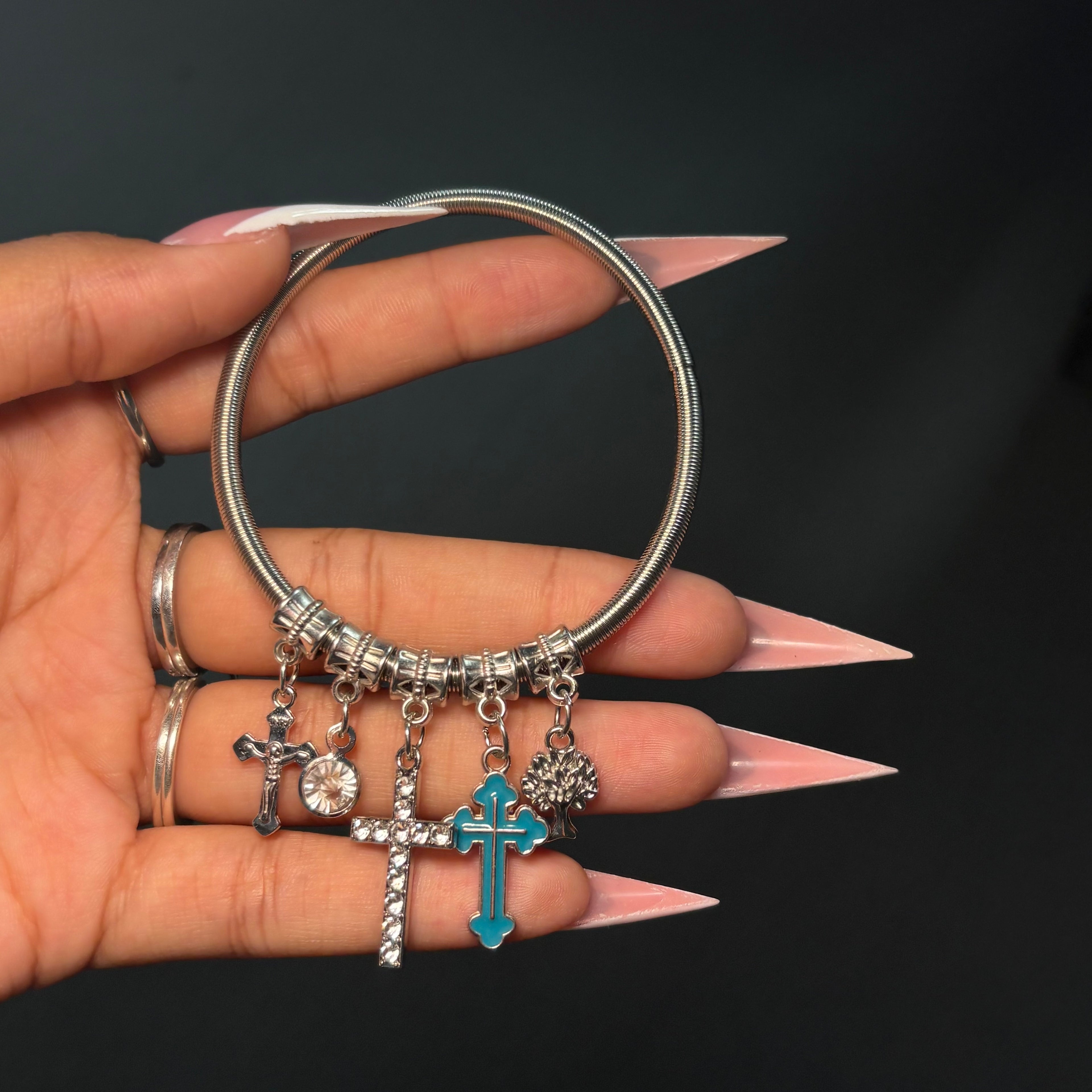 Blue & Silver Cross Spring Charm Bracelet