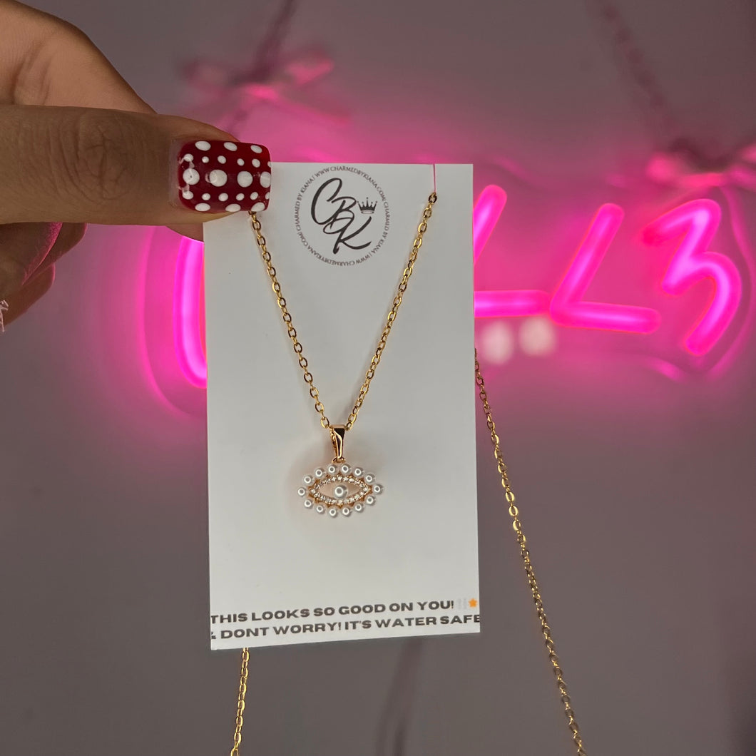 Gold Pearlita Evil Eye Necklace