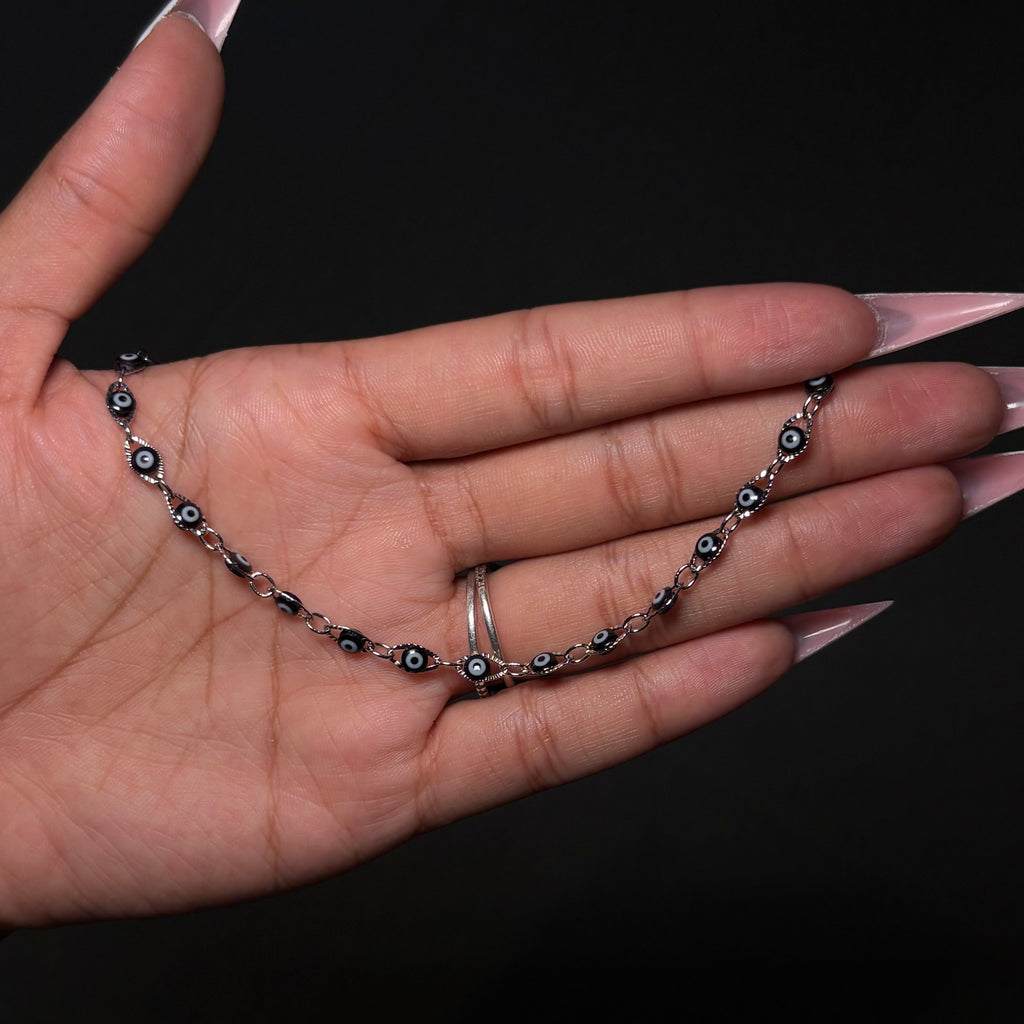 Silver & Black Mal de Ojo Tennis Bracelet