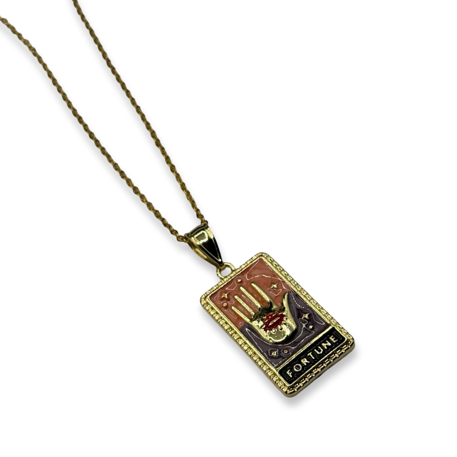 Gold Diamond Fourtune Card Necklace