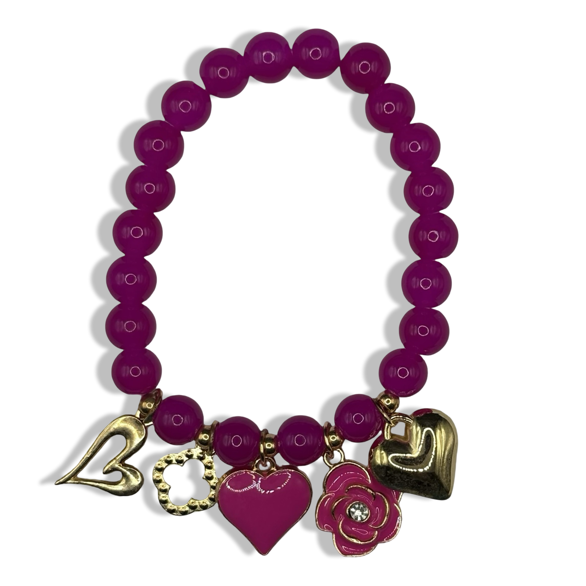 Gold & Hot Pink 4 Charm Love Bracelet