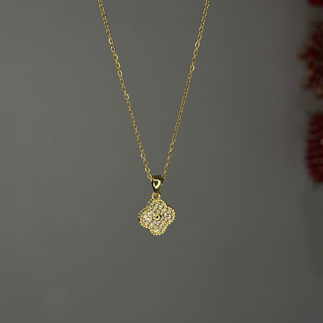 Gold Dainty Diamanté Klover Necklace