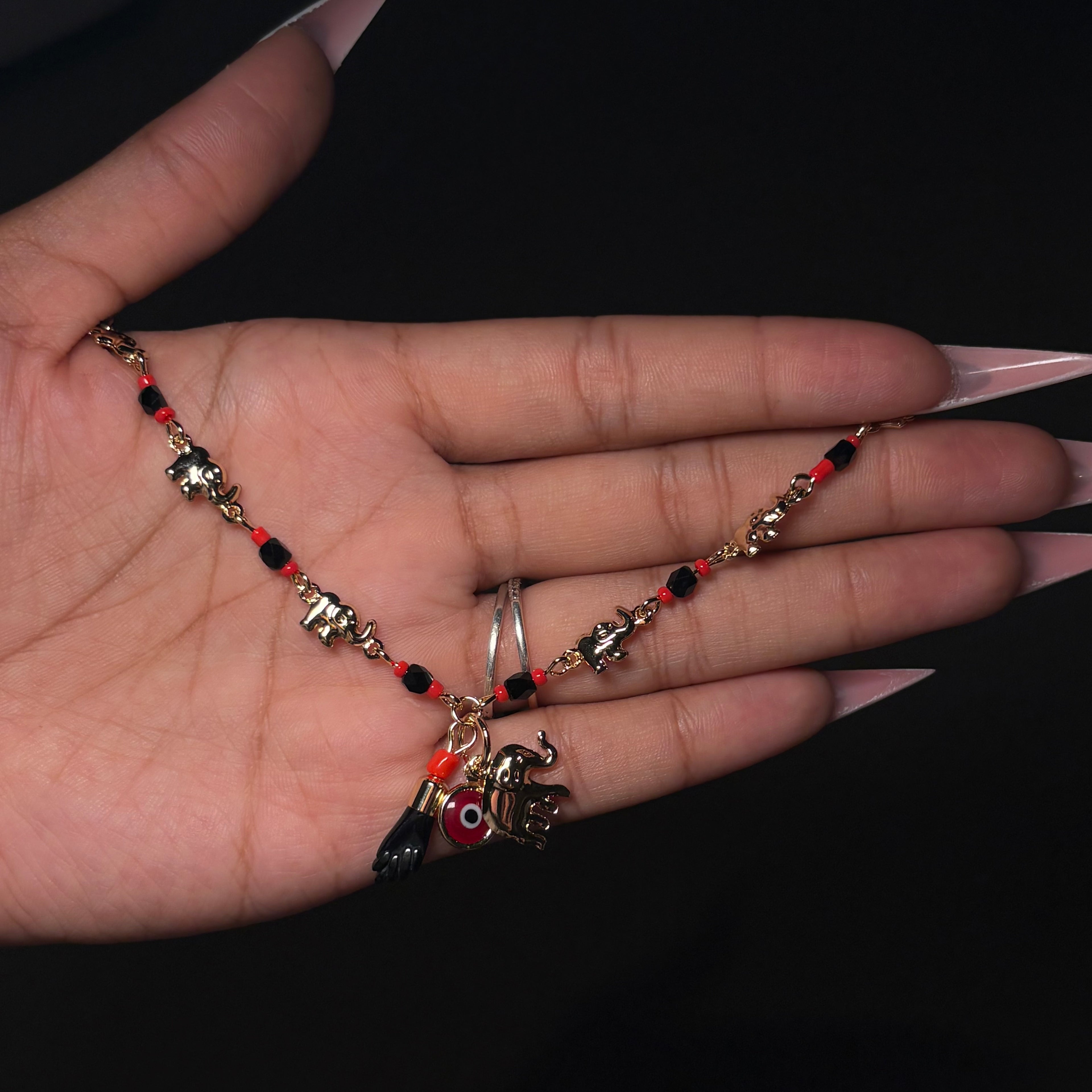 Gold Azabache Evil Eye & Elephant Charm Anklet