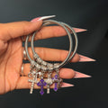 Purple & Silver Cross Spring Charm Bracelet