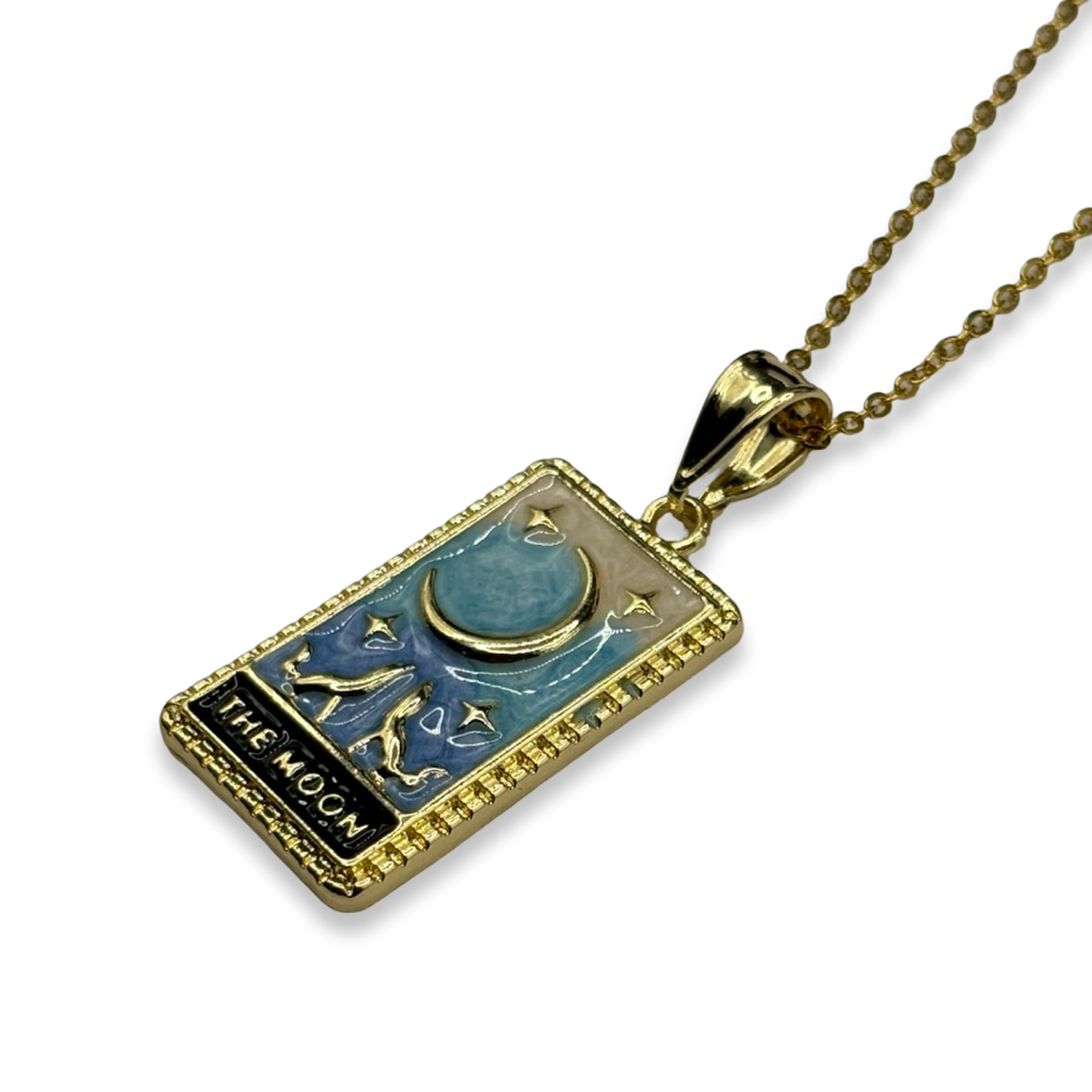 Gold Diamond The Moon Card Necklace