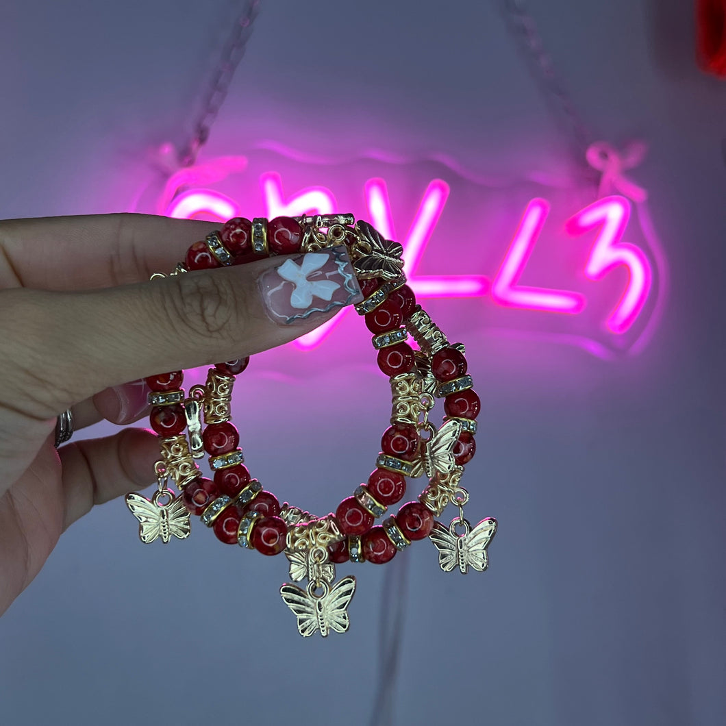 Red 5 Butterfly Super Charm Beaded Bracelet