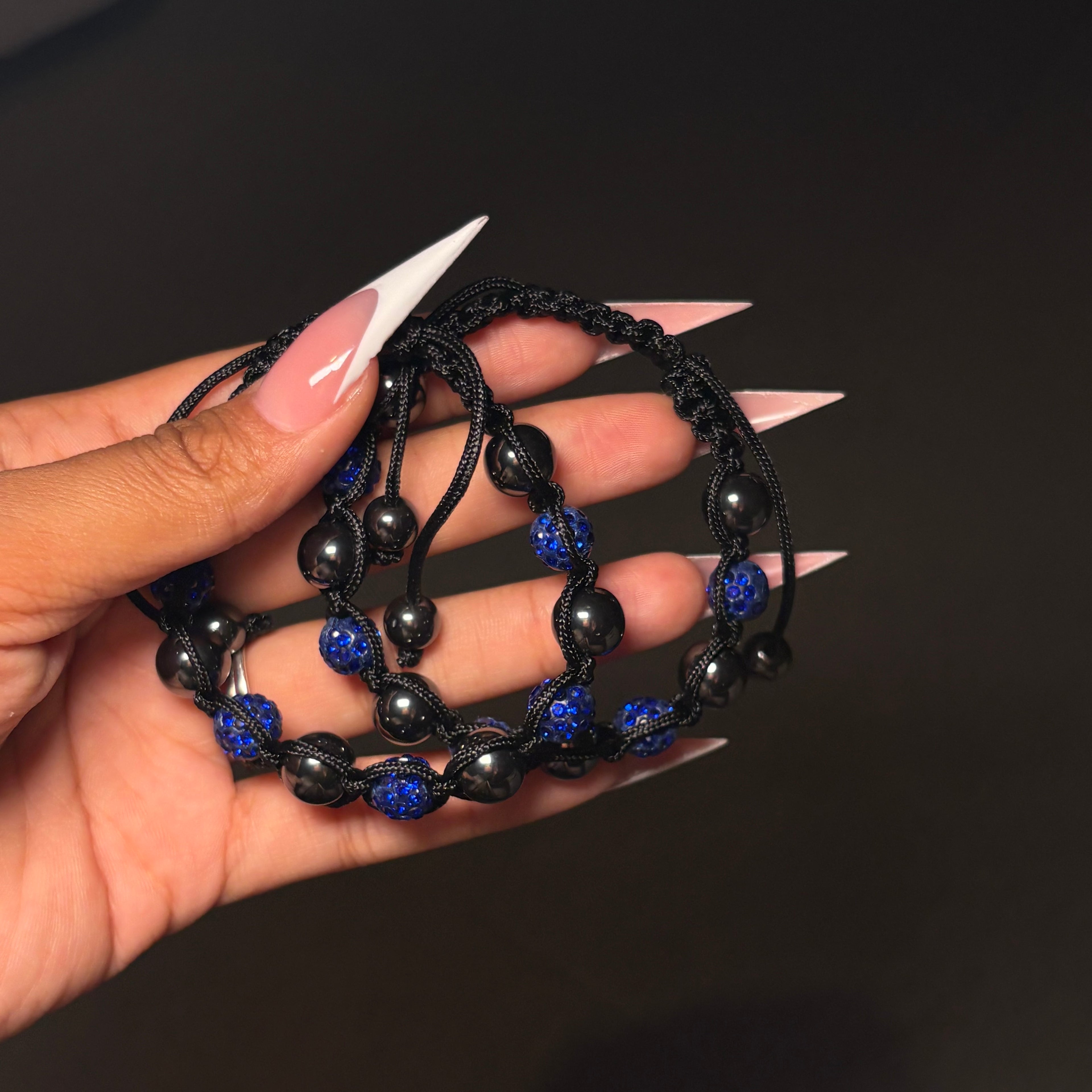 Black & Blue Adjustable Beaded Bracelet