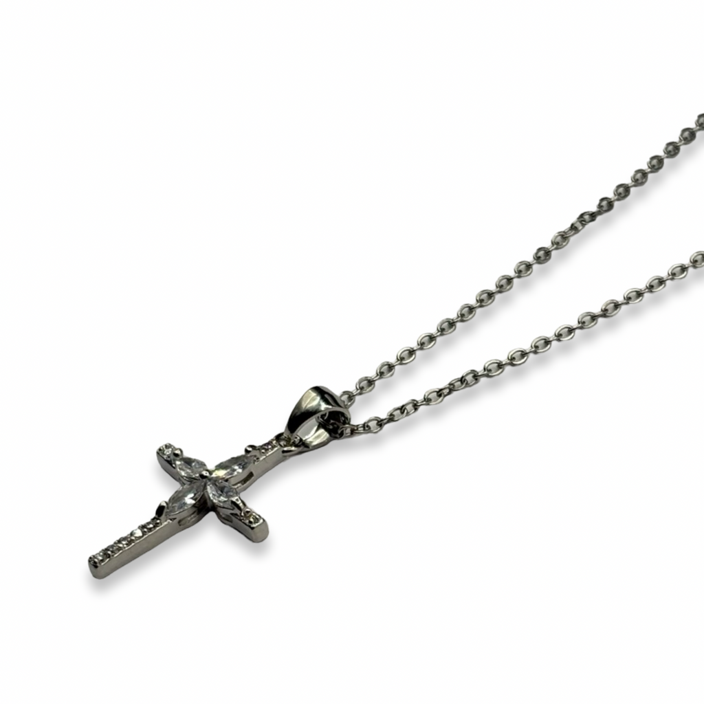 Silver Dainty Grace Cross Diamantè Necklace
