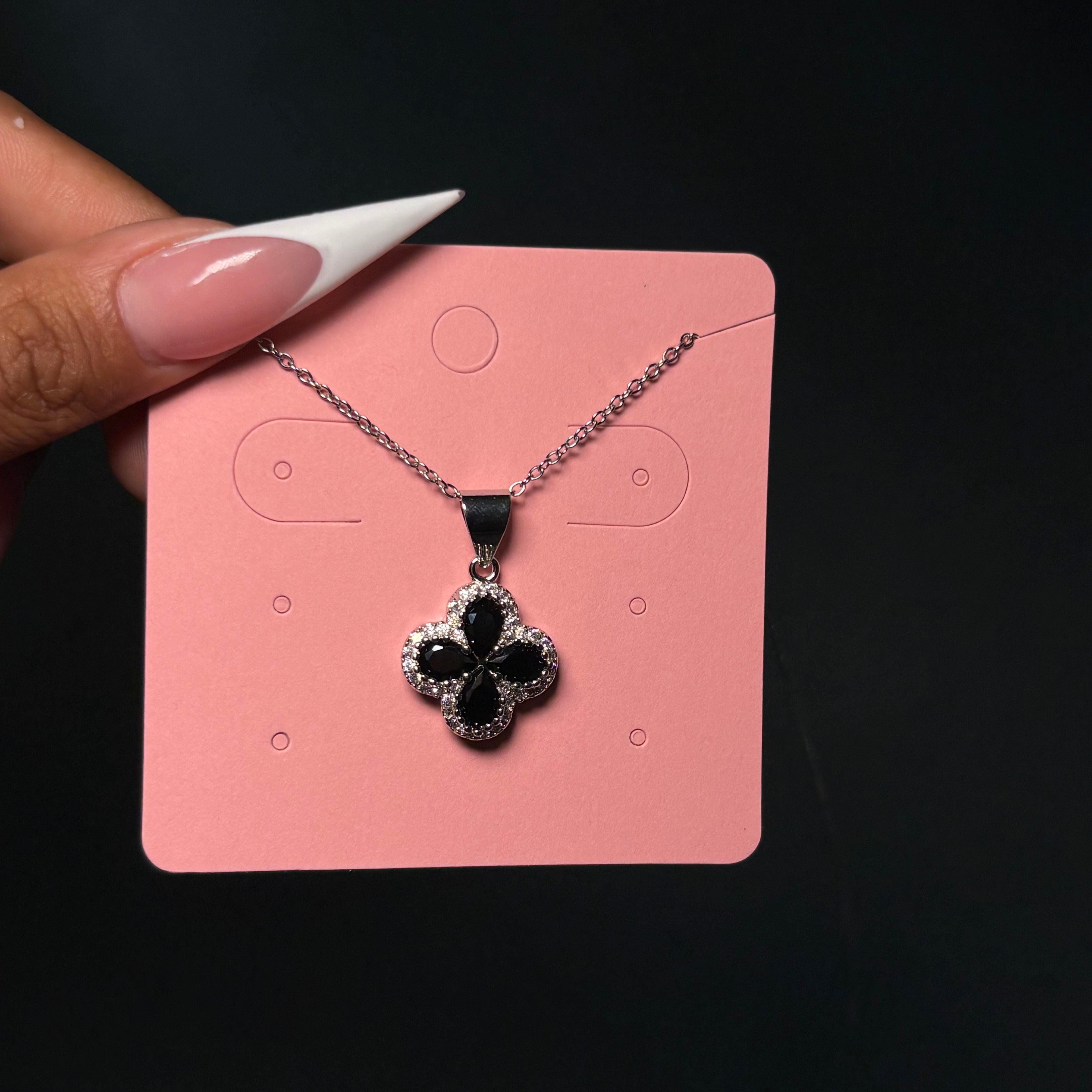 Silver & Black Diamantè Klover Necklace