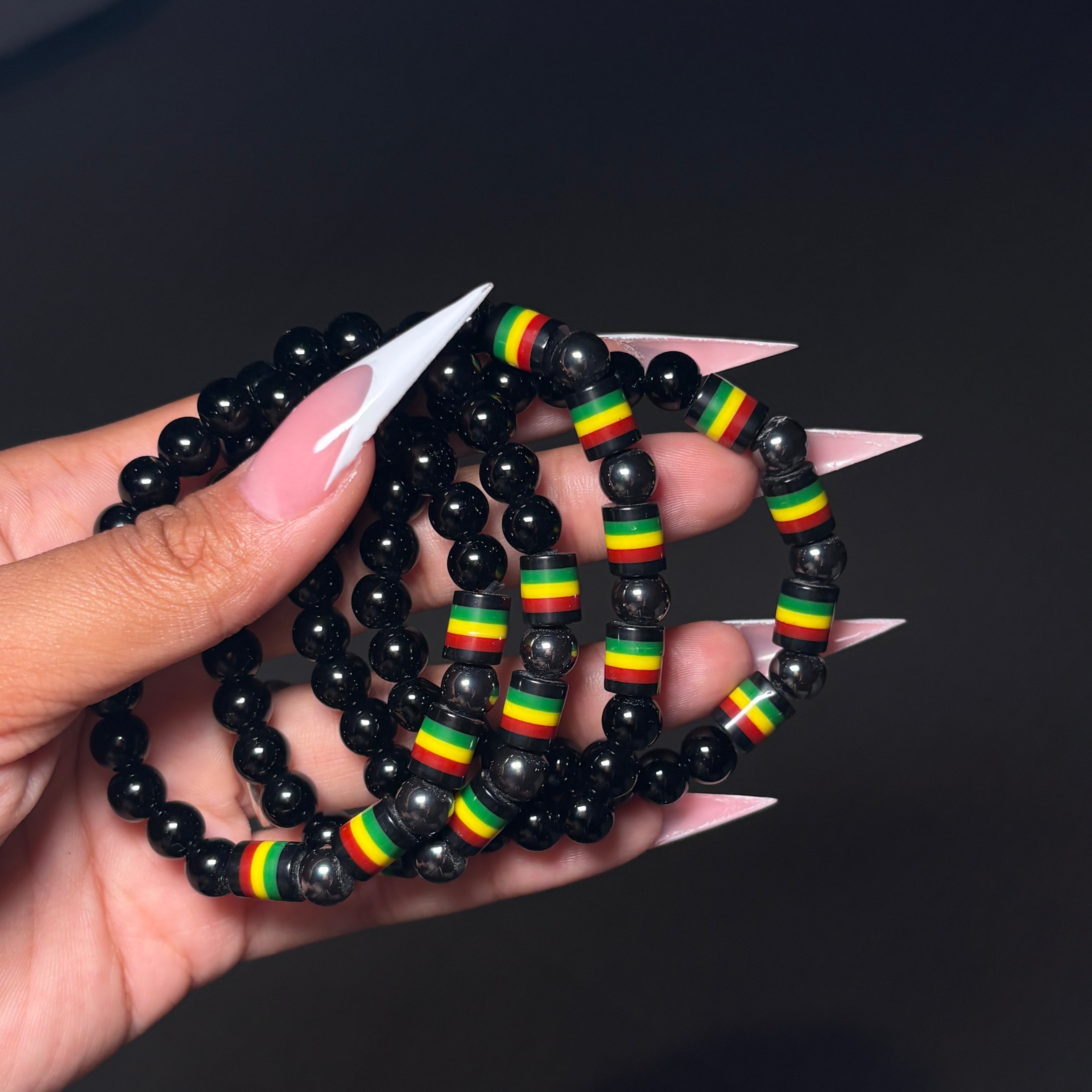 Black Red Yellow & Green Beaded Bracelet
