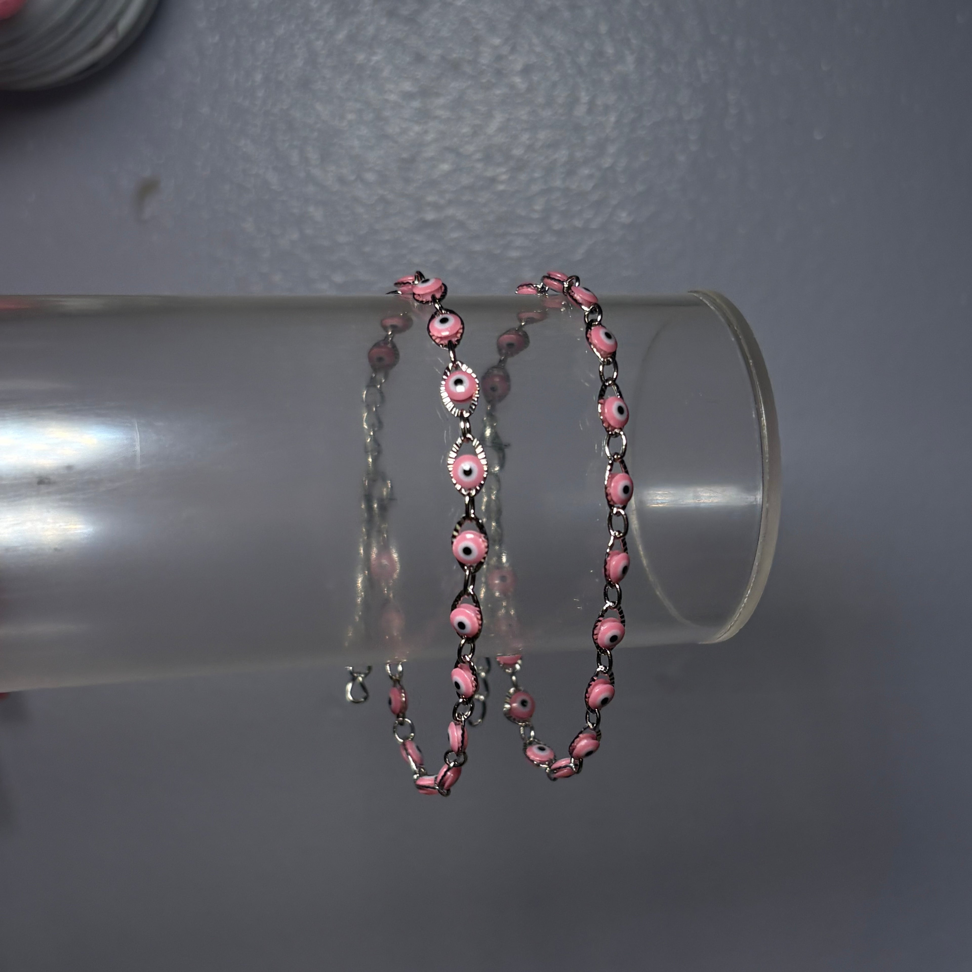 Silver & Pink Mal de Ojo Tennis Bracelet