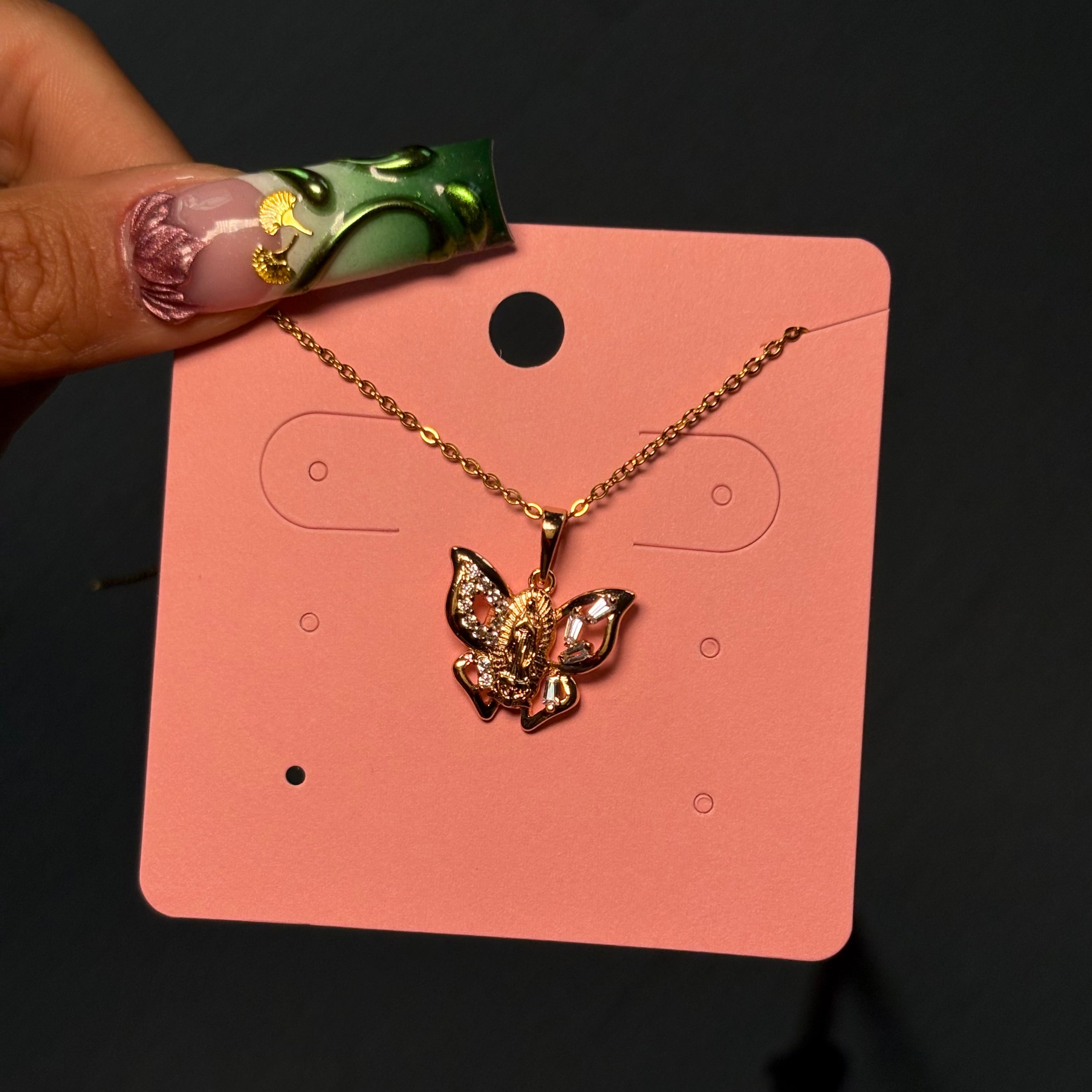Gold Diamond Butterfly Virgencita Necklace