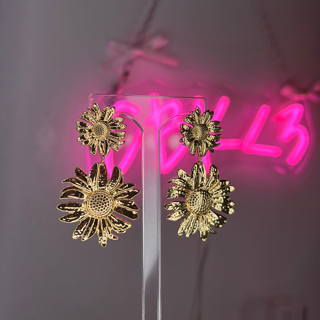 Gold Sunflower Statement Stud Earings