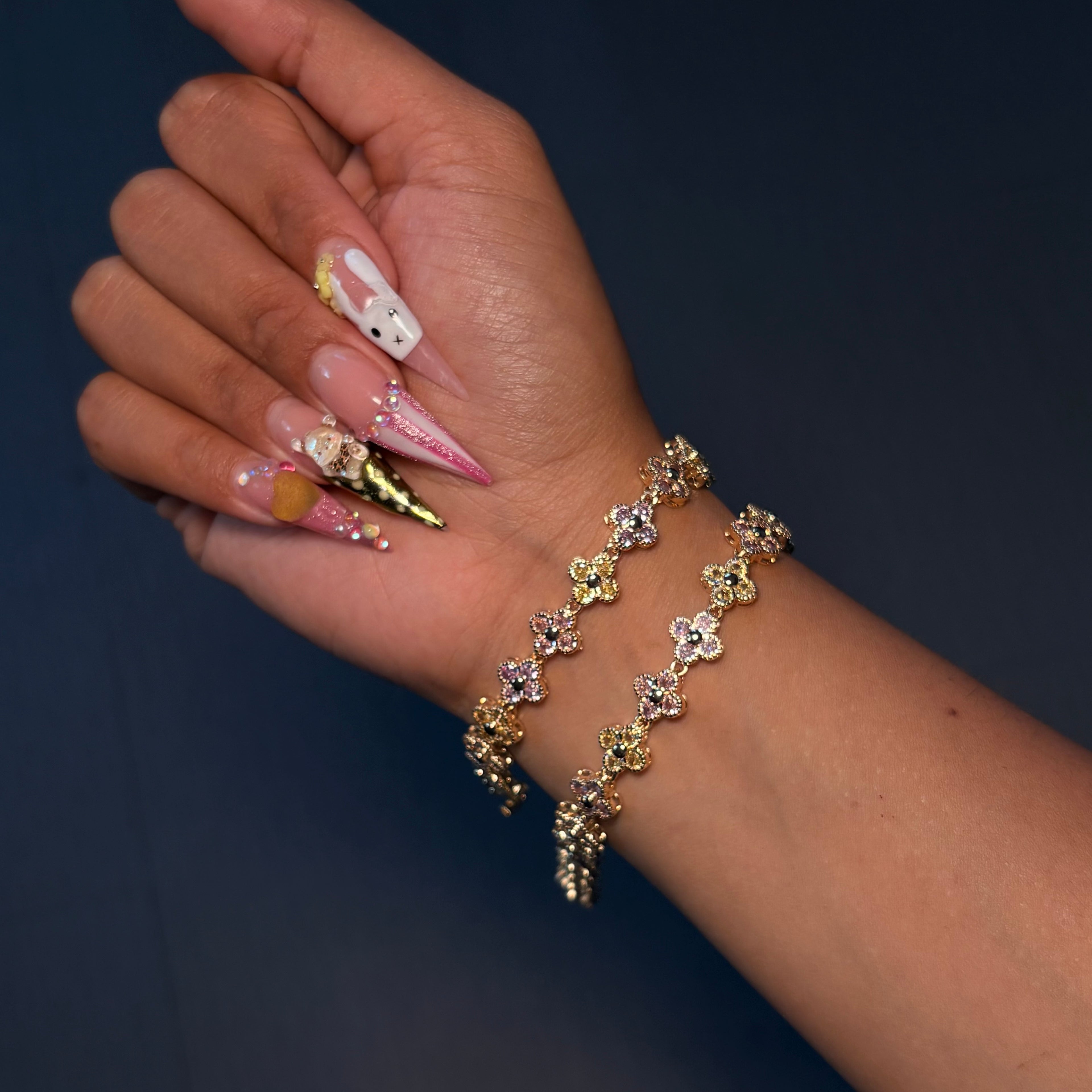 Gold & Pastel Diamond Klover Tennis Bracelet