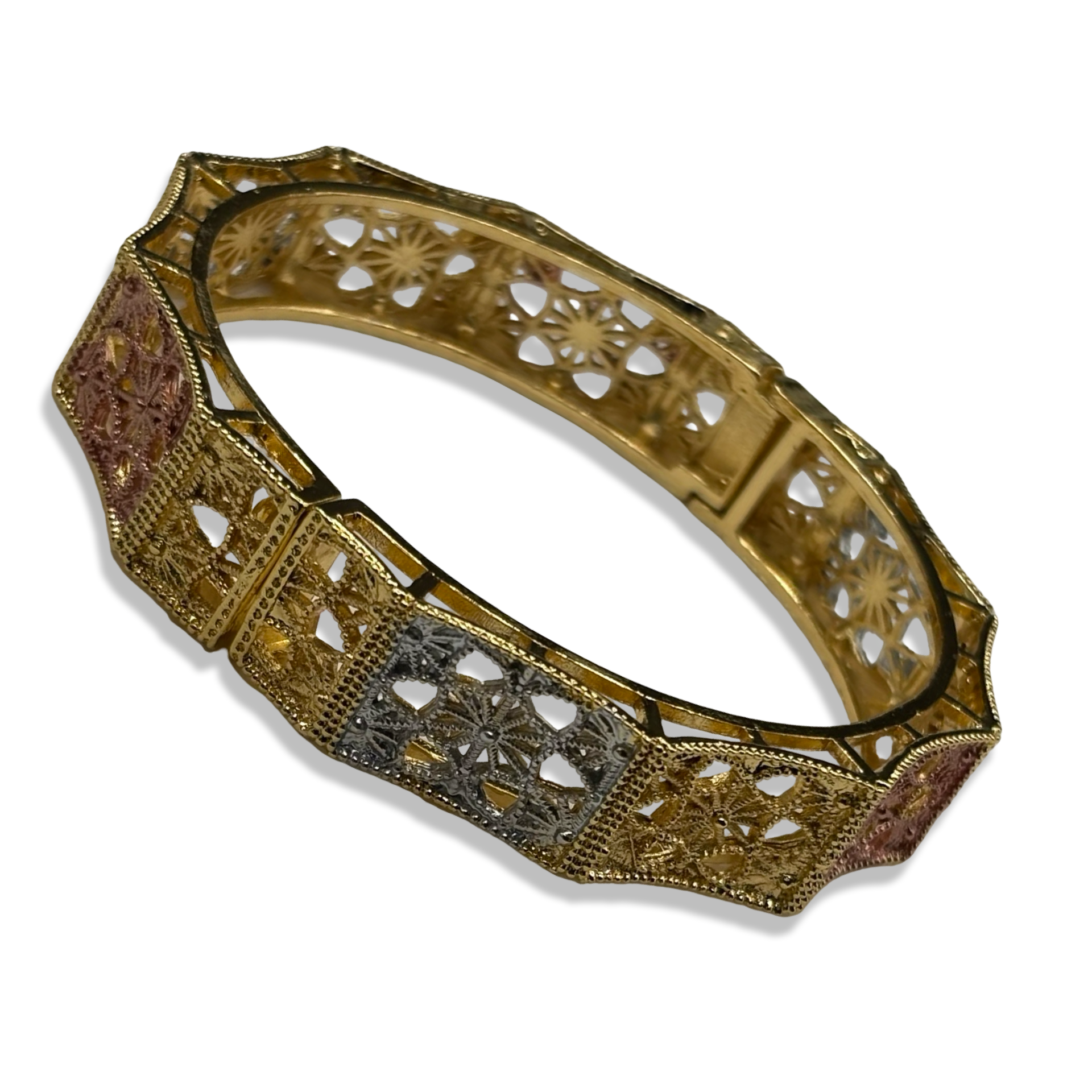 Gold Tri-Tone Starburst Chunky Bangle