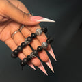 Black Matte Lion & Crown Adjustable Beaded Bracelet