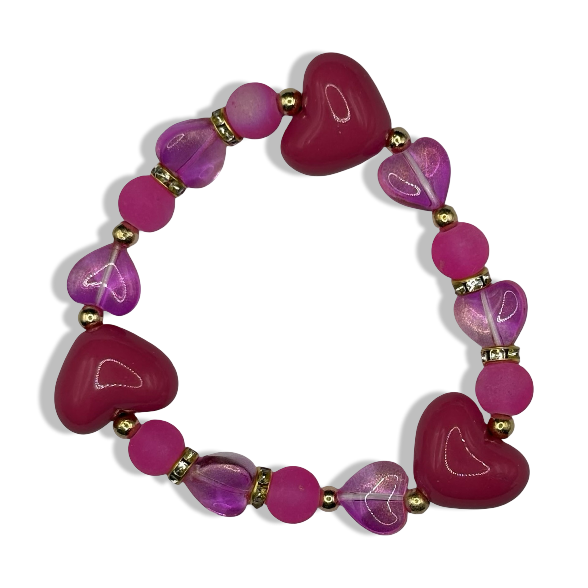 Hot Pink Candy Hearts Beaded Bracelet