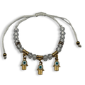 White & Gold 3 Hamsa Charm Adjustable String Bracelet