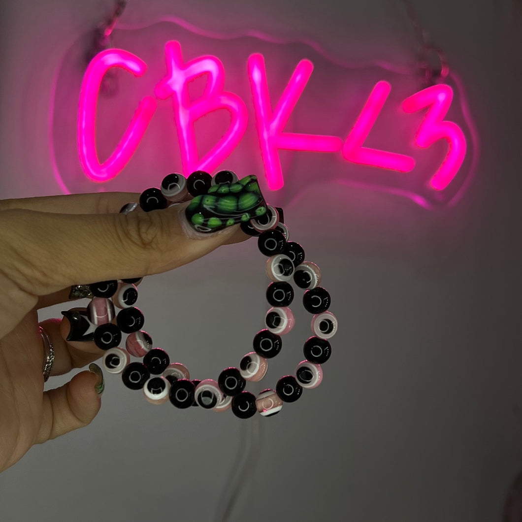 Black & Pink Basic Evil Eye Beaded Bracelet