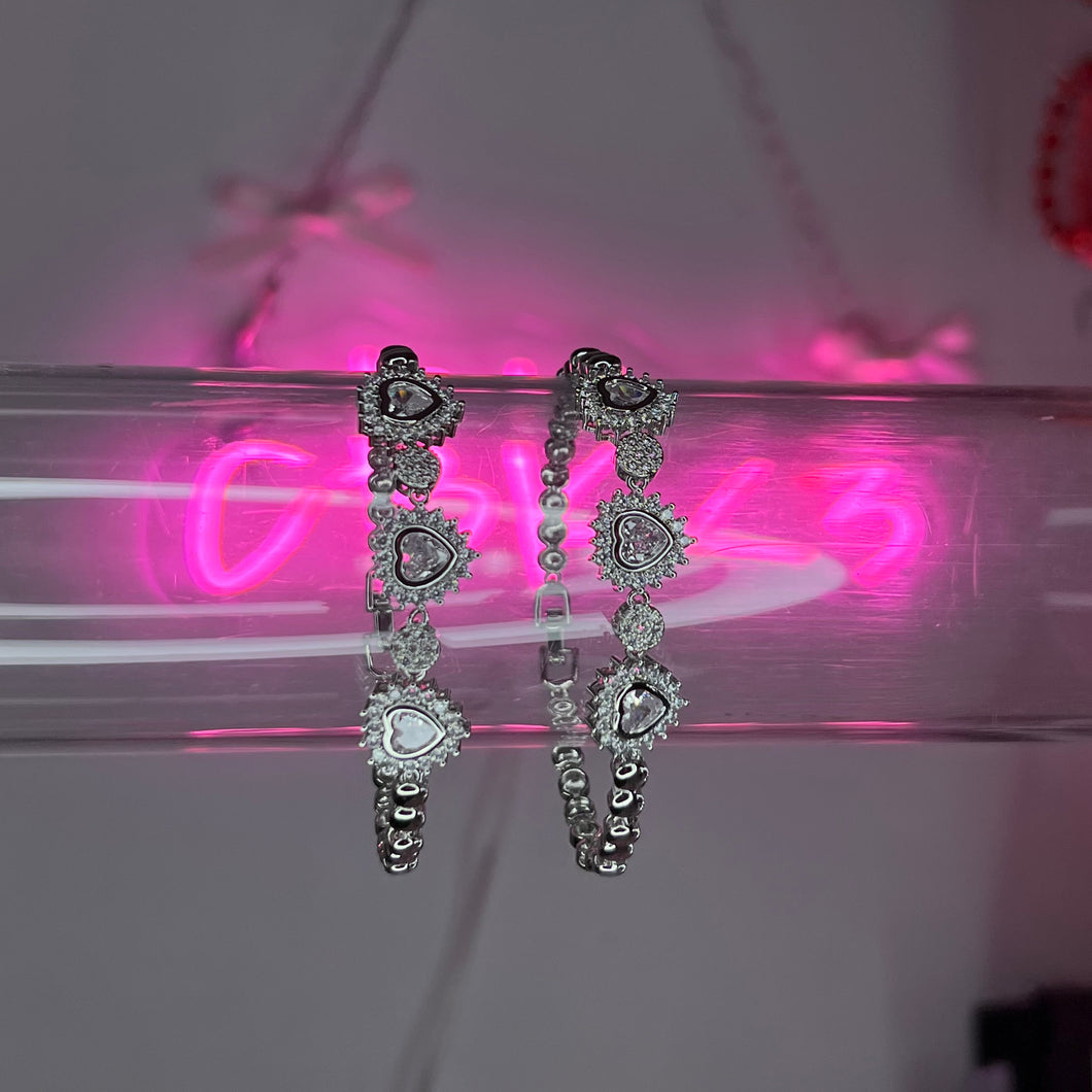 Silver 3 Heart Tennis Bracelet