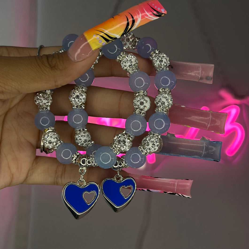 Blue Heart Cut Out Beaded Bracelet