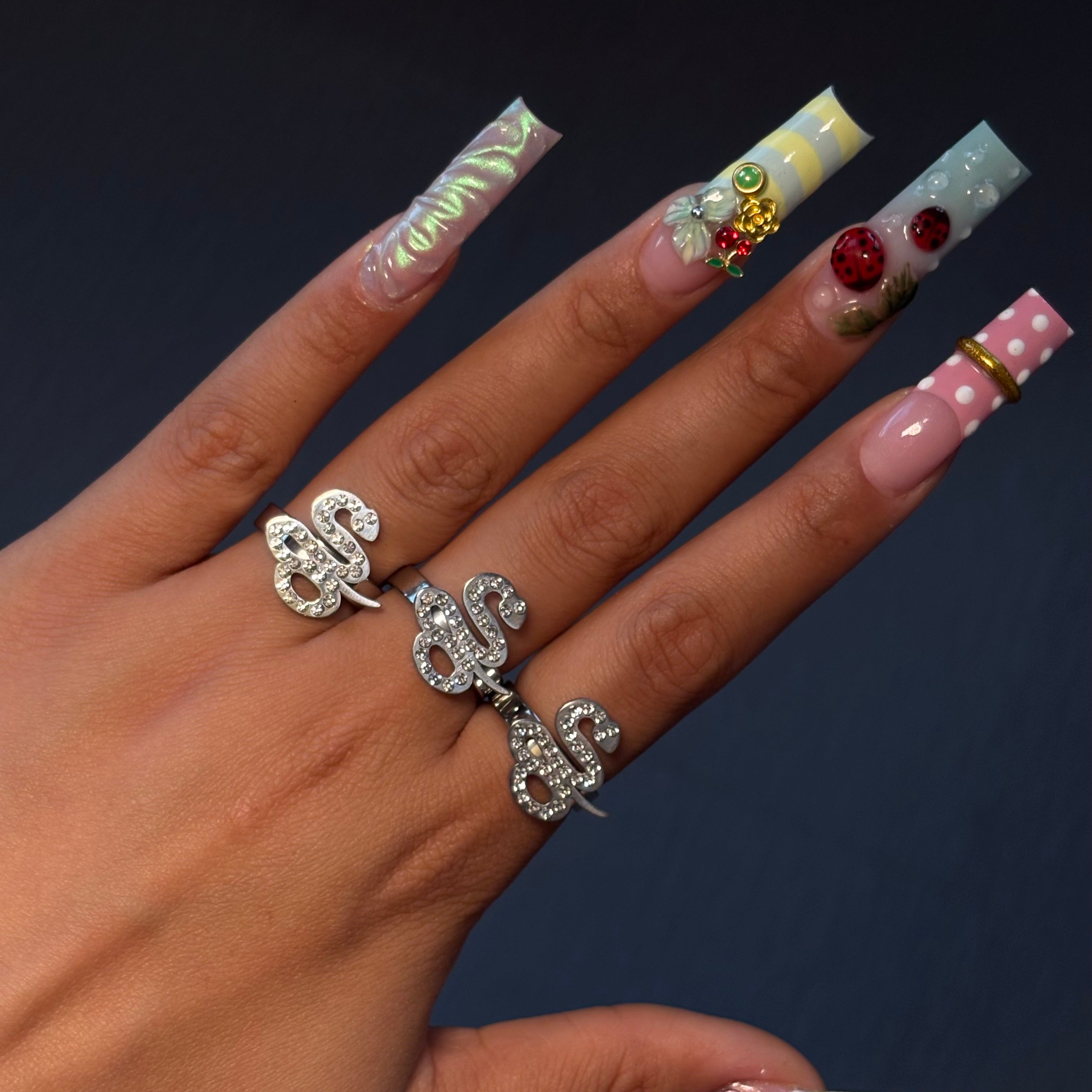 Silver Diamond Garden Snake Ring SZ 9